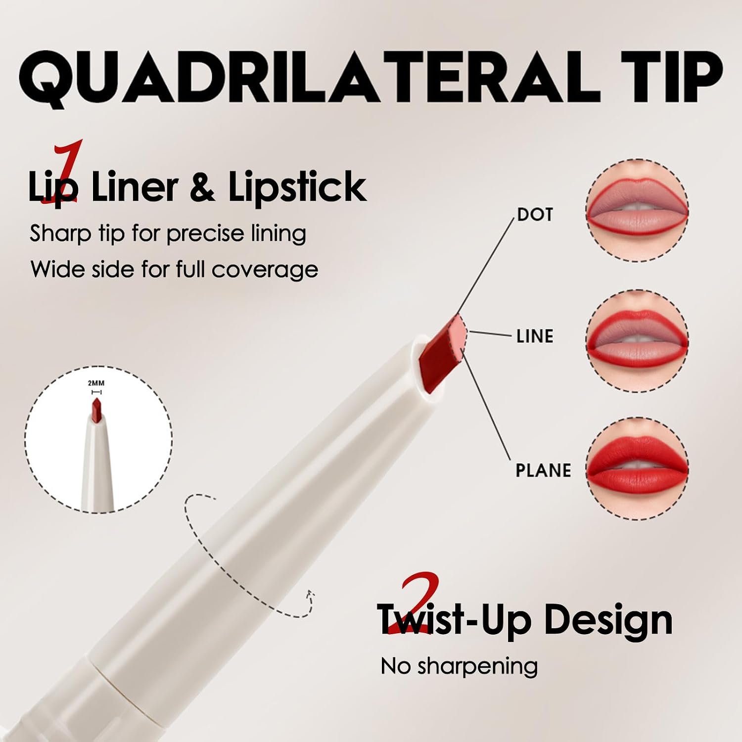 Erinde Lápis de batom de longa duração, lápis lipliner fosco 2 em 1 para esculpir e preencher, delineador labial cremoso à prova d'água de cor rica, maquiagem de contorno labial, vegano e sem - Imagem 4