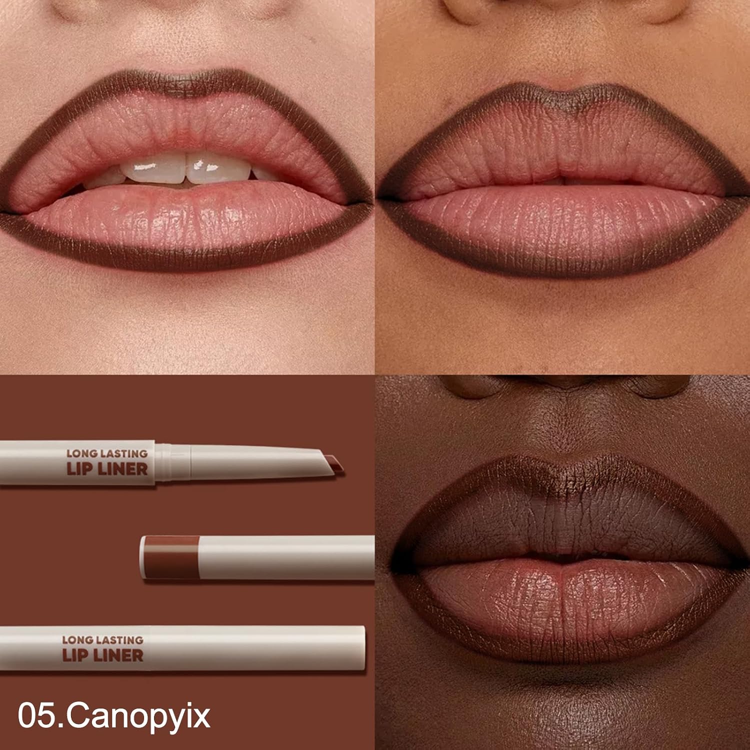 Erinde Lápis de batom de longa duração, lápis lipliner fosco 2 em 1 para esculpir e preencher, delineador labial cremoso à prova d'água de cor rica, maquiagem de contorno labial, vegano e sem - Imagem 2