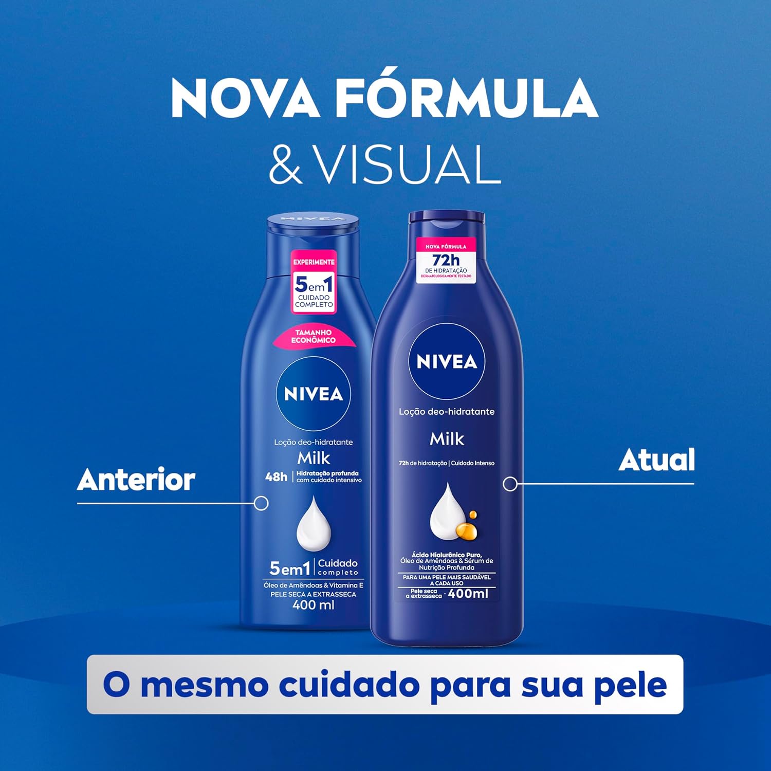NIVEA Loção Deo-Hidratante Milk 400ml, Hidratação Profunda 72h, Hialurônico Puro, Corporal, Pele Seca e Extrasseca - Imagem 4