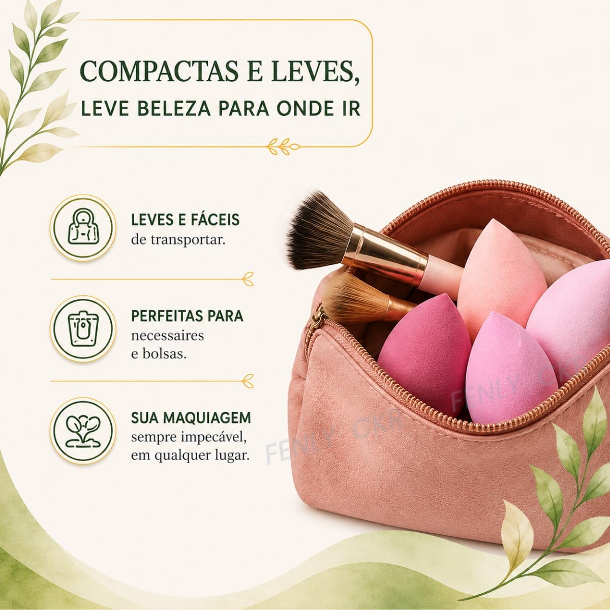 Kit 7 Esponjas de Maquiagem Sem Látex, Formatos Gota e Chanfrada, com Mini Esponjas e Pote Organizador - Imagem 6