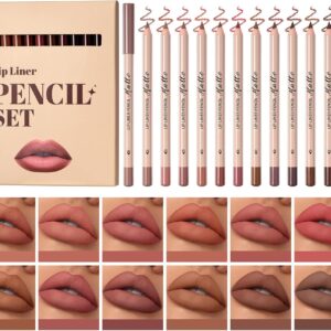 Conjunto de delineador labial de veludo fosco de 12 cores, lápis delineador labial altamente pigmentado, impermeável, sem manchas, lápis lipliners marrom natural nude de longa duração