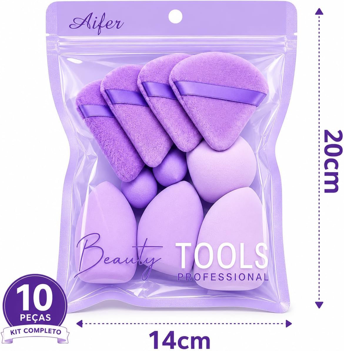 Kit 10 Esponjas de Maquiagem e Puffs Multiformatos para Base, Corretivo, Pó e Contorno Acabamento Uniforme - Imagem 7