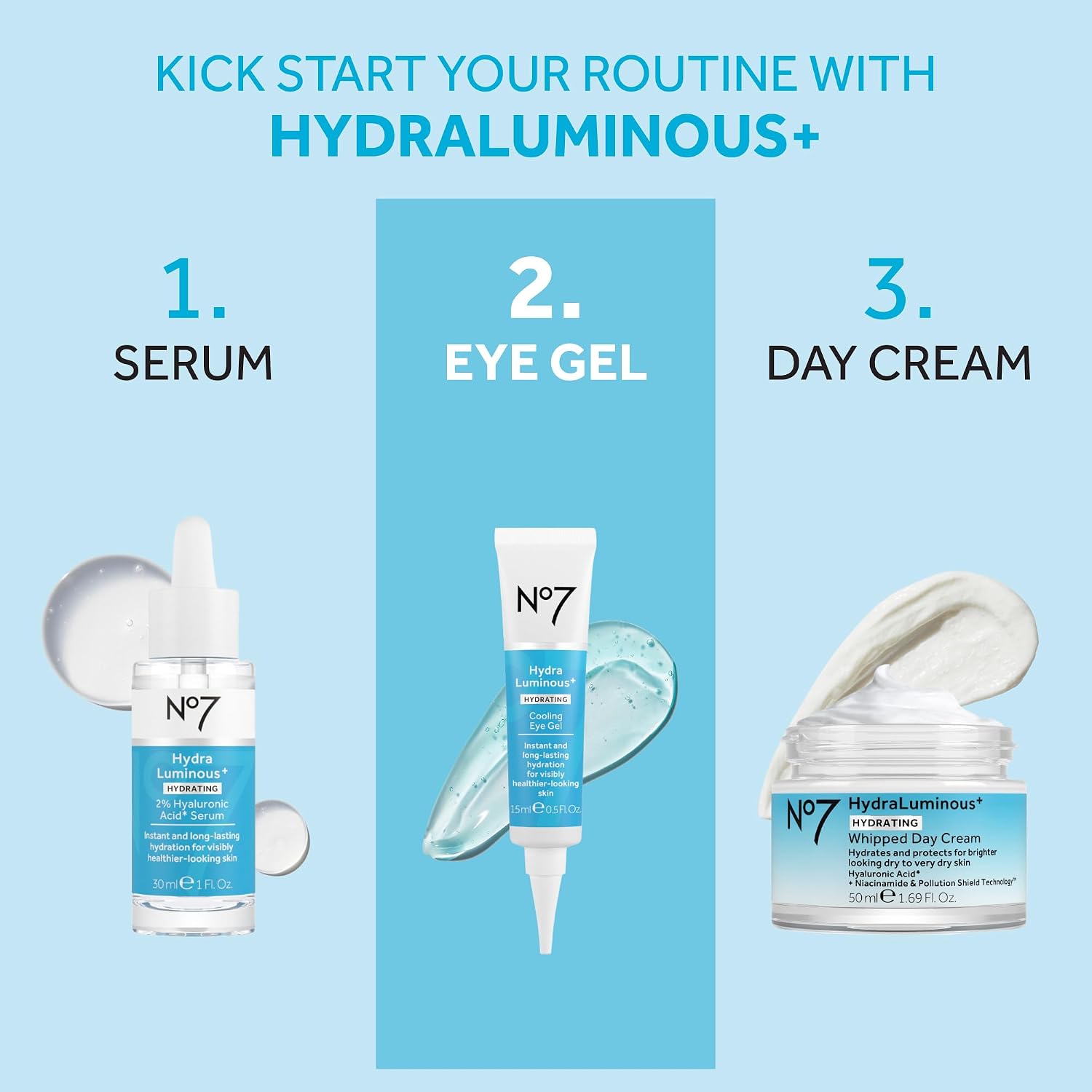No7 HydraLuminous+ Gel refrescante sob os olhos - Gel hidratante para os olhos para suavizar a secagem, linhas finas com ácido hialurônico e vitamina B3 niacinamida - revela uma pele visivelmente mais - Imagem 5