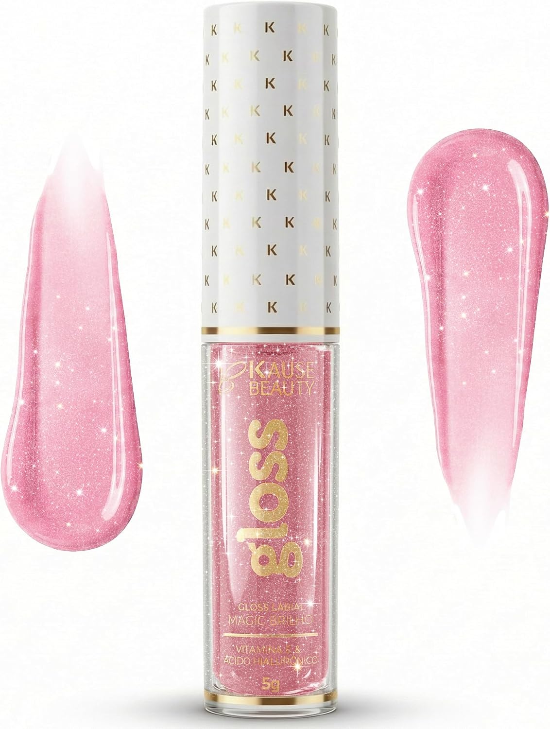 Gloss Labial Cristal Clear Kause Be | Brilho Natural com Ácido Hialurônico e Vitamina E | Hidratante, Textura Confortável e Não Pegajosa | Pode Usar Sozinho ou Sobre Batom (Rose Gold)