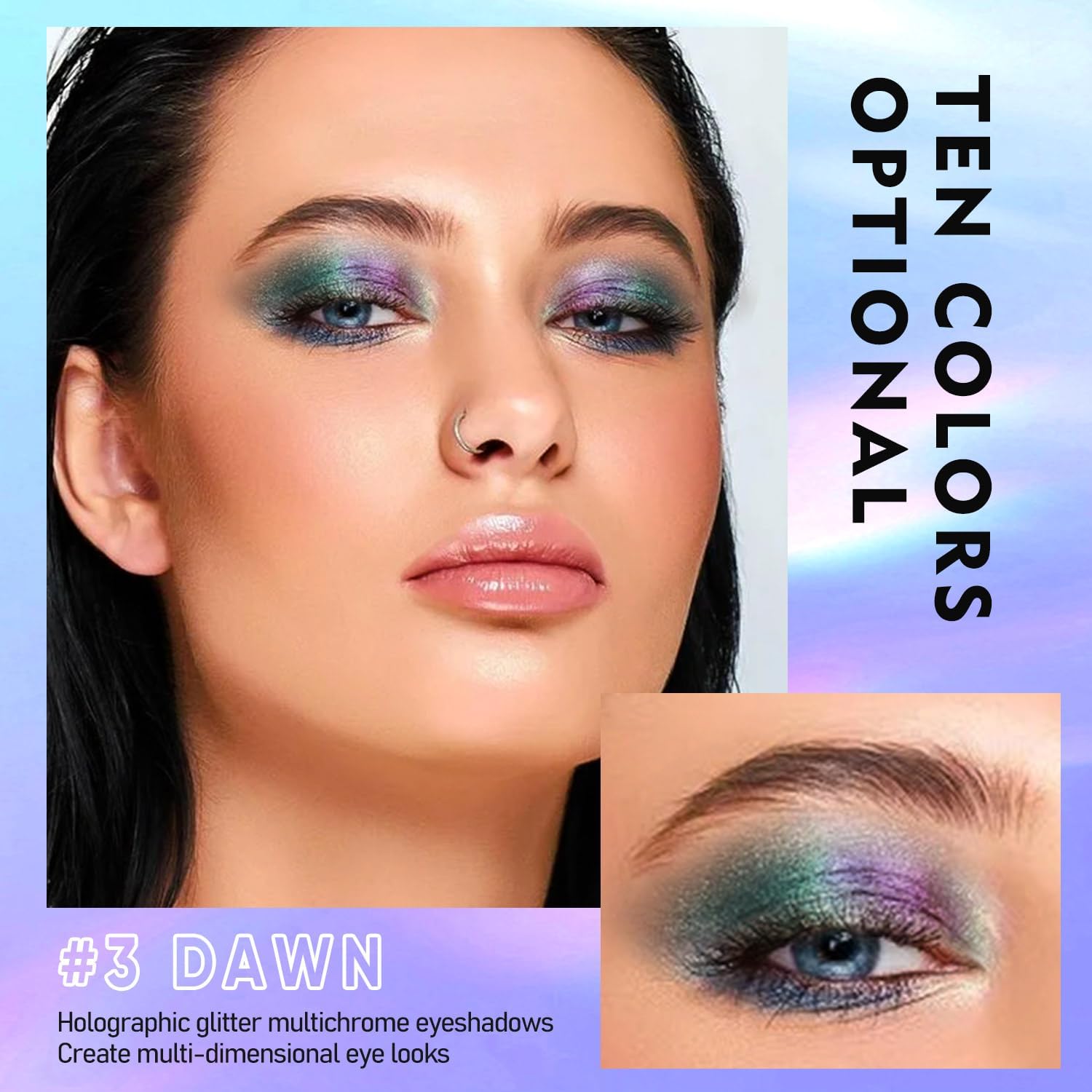MAKI YIKA Liquid Eyeshadow, Chameleon Metallic Eyeshadow Color Shifting, Highly Pigmented, Long Lasting With No Creasing Multichrome Glitter Eye Looks (#3 Dawn) - Imagem 3