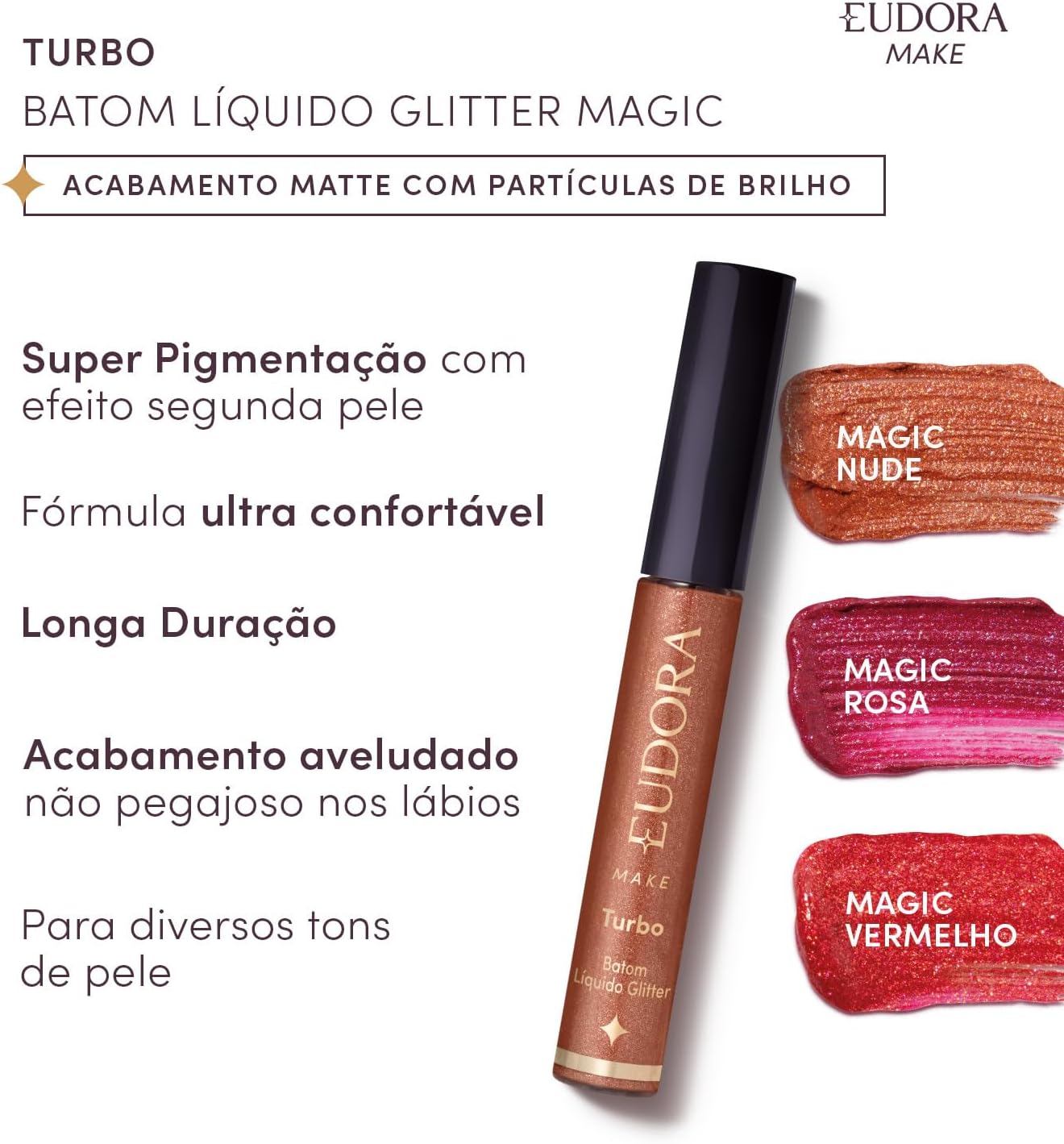 Eudora Make Batom Líquido Turbo Glitter Magic Nude 5,2ml - Imagem 2