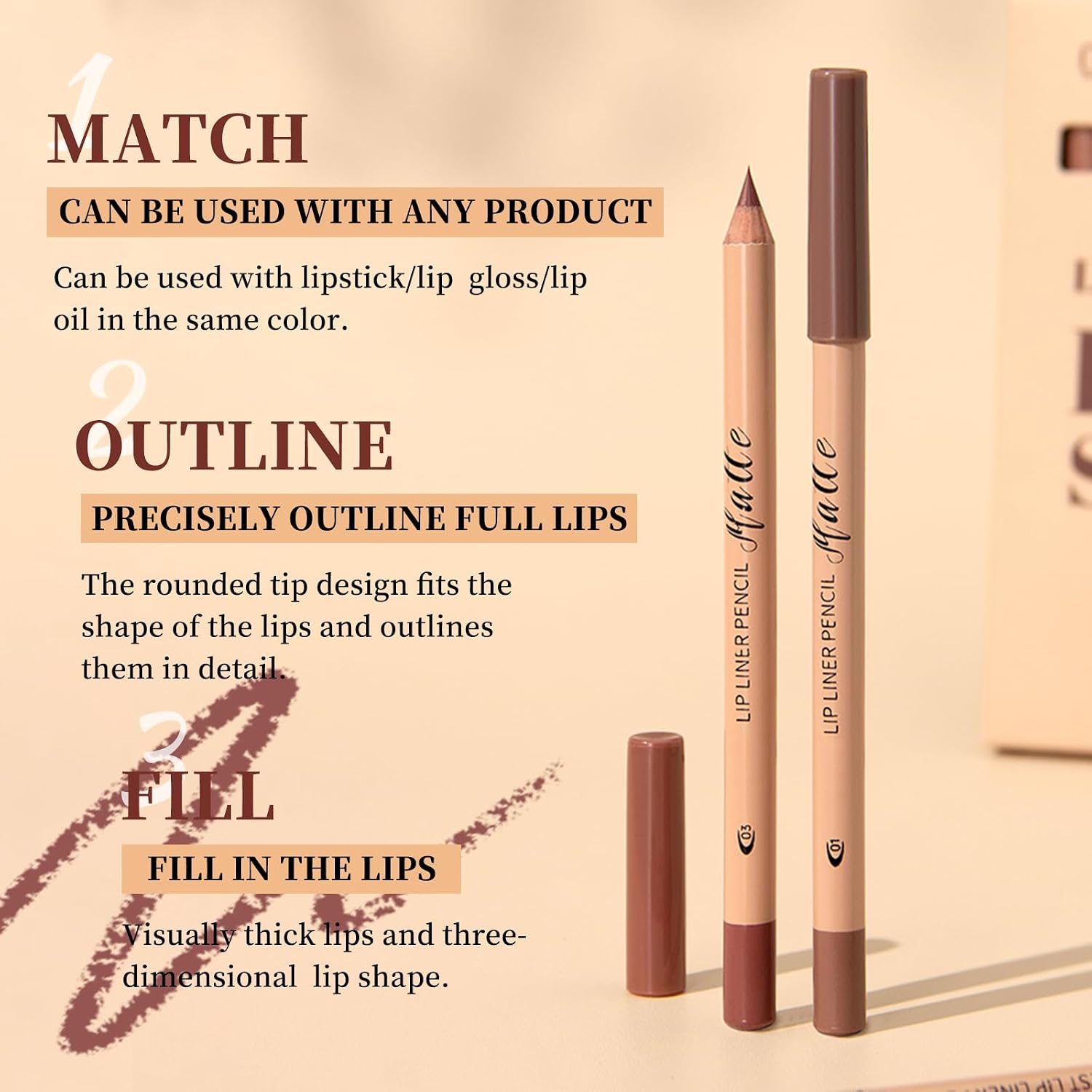 Conjunto de delineador labial de veludo fosco de 12 cores, lápis delineador labial altamente pigmentado, impermeável, sem manchas, lápis lipliners marrom natural nude de longa duração - Imagem 3
