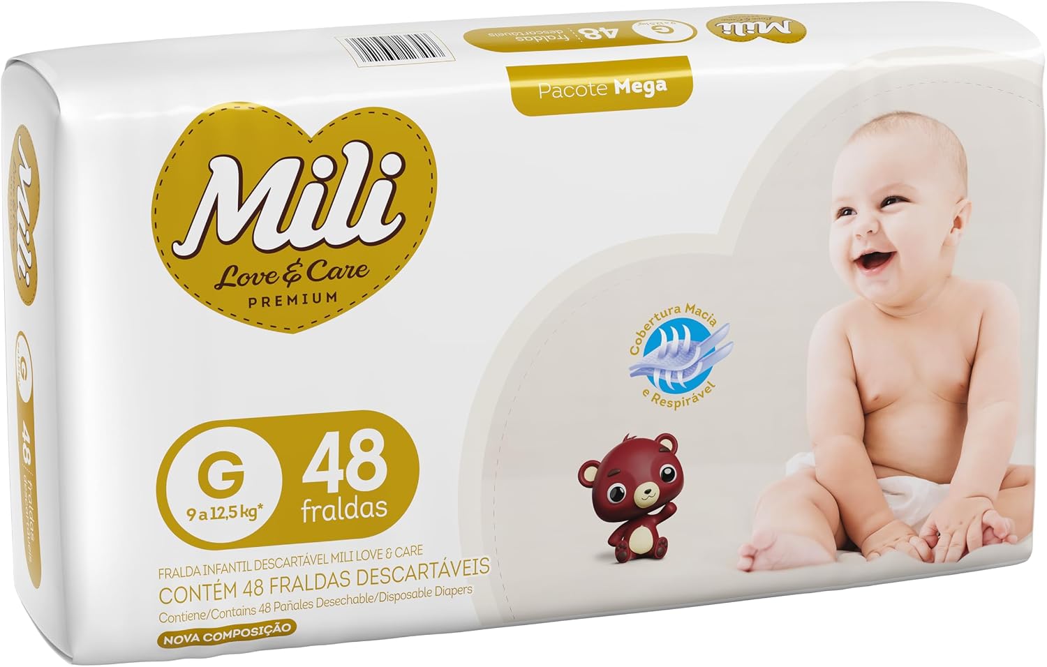 Mili Fralda Infantil Love & Care Tamanho G, Alta Absorção, Ajuste Confortável, 48 Unidades - Imagem 3