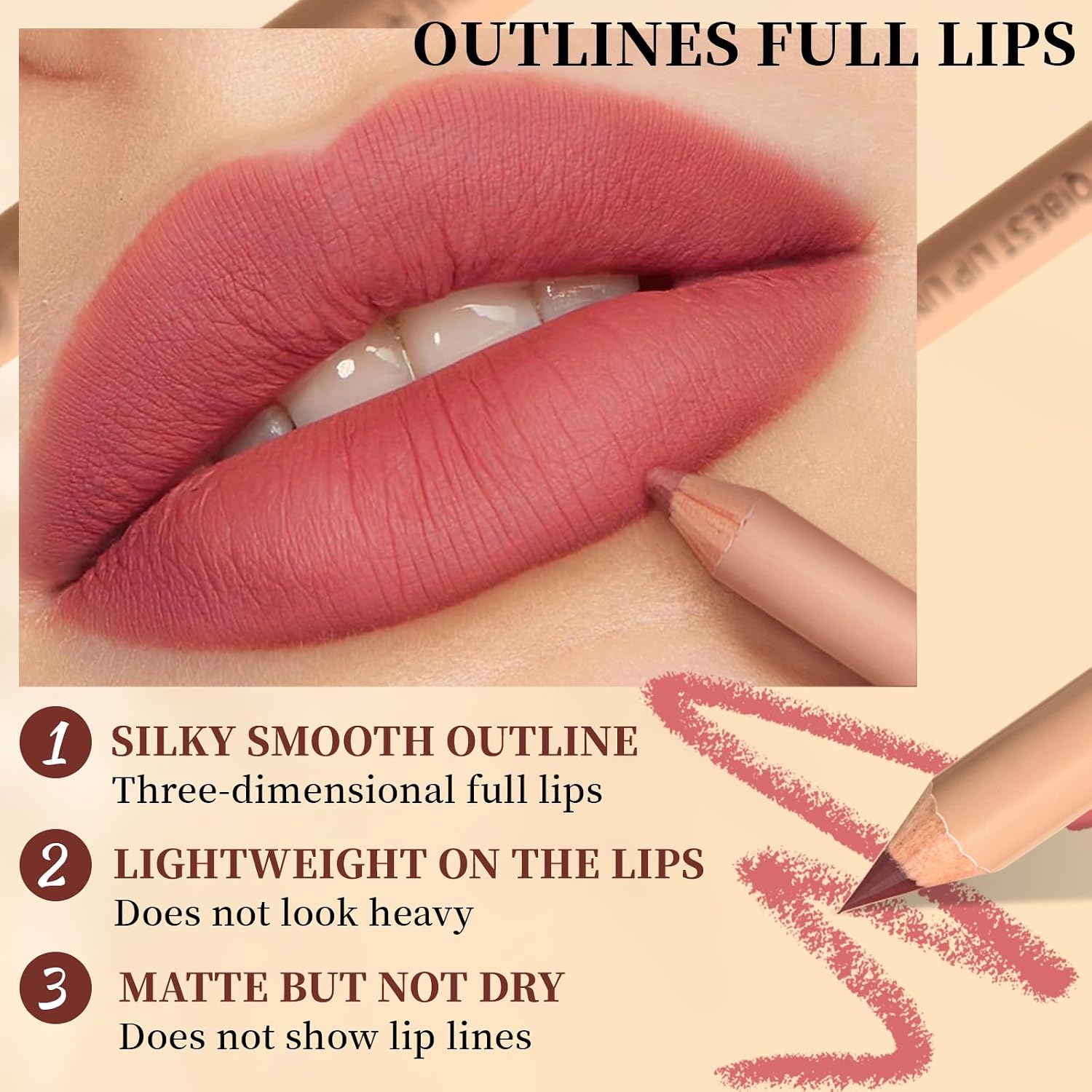 Conjunto de delineador labial de veludo fosco de 12 cores, lápis delineador labial altamente pigmentado, impermeável, sem manchas, lápis lipliners marrom natural nude de longa duração - Imagem 5