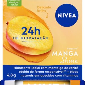 NIVEA Hidratante Labial Manga Shine 4,8g, Hidratação Intensa 24h, Cor Suave, Brilho Delicado, Cuidado Diário, Manteiga de Karité, Edição Limitada