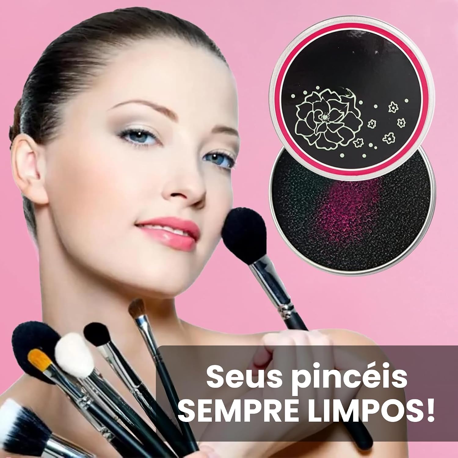 Kit 2 Esponjas de Limpeza a Seco para Pincéis de Maquiagem em Lata Metálica – Remove Cor Instantaneamente, Ideal para Sombra, Blush e Olhos, Portátil e Reutilizável - Imagem 7