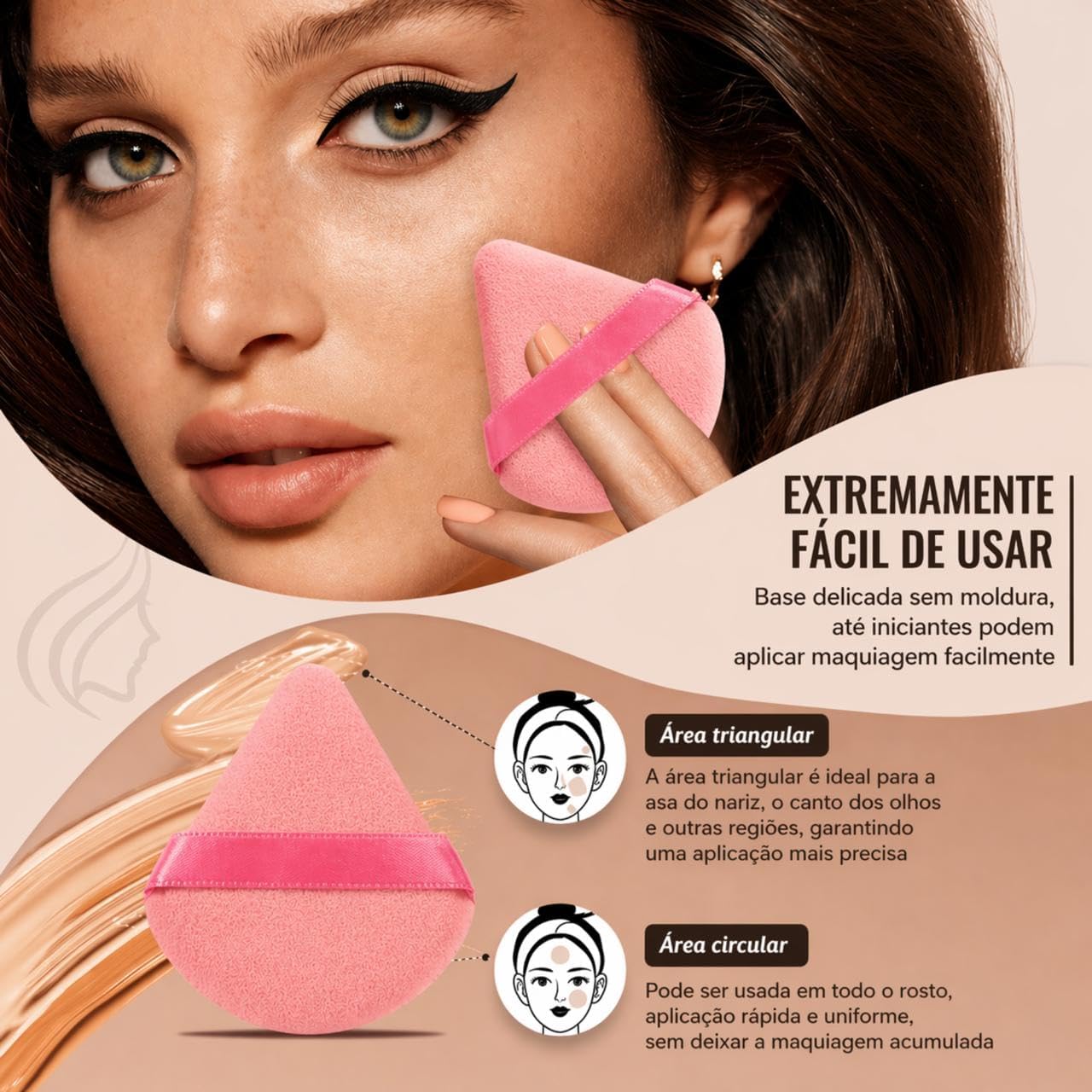 Esponja De Maquiagem Quarteto De Esponjas Gota Blend Mini Powder E Powder Puff Para Acabamento + Piranha Prendedor De Flor Grande (Rosa Claro) - Imagem 6