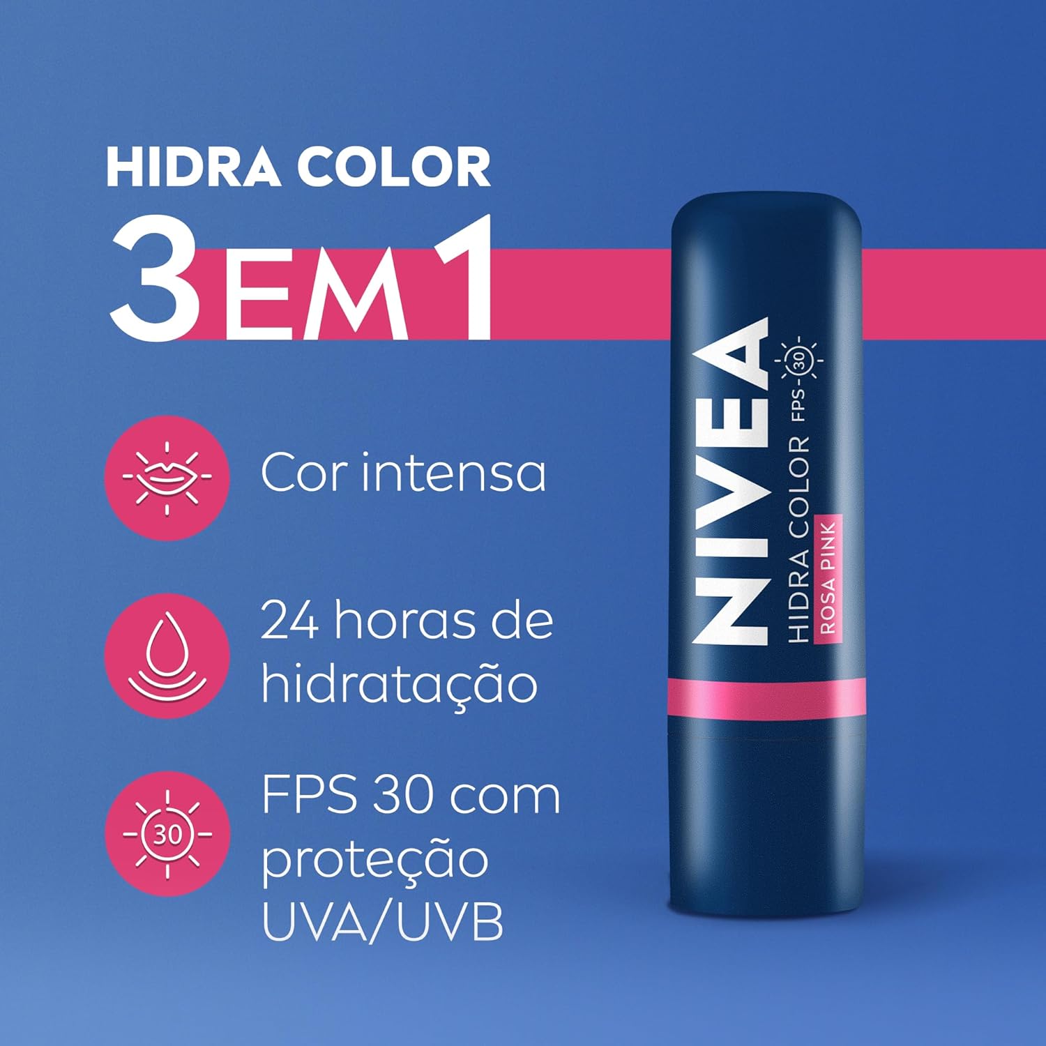 NIVEA Hidratante Labial Hidra Color 2 em 1 Rosa Pink 4,8g - Combina cor intensa e hidratação enriquecida com Manteiga de Karité, Óleo de Amêndoas orgânico e Vitamina E - Imagem 2