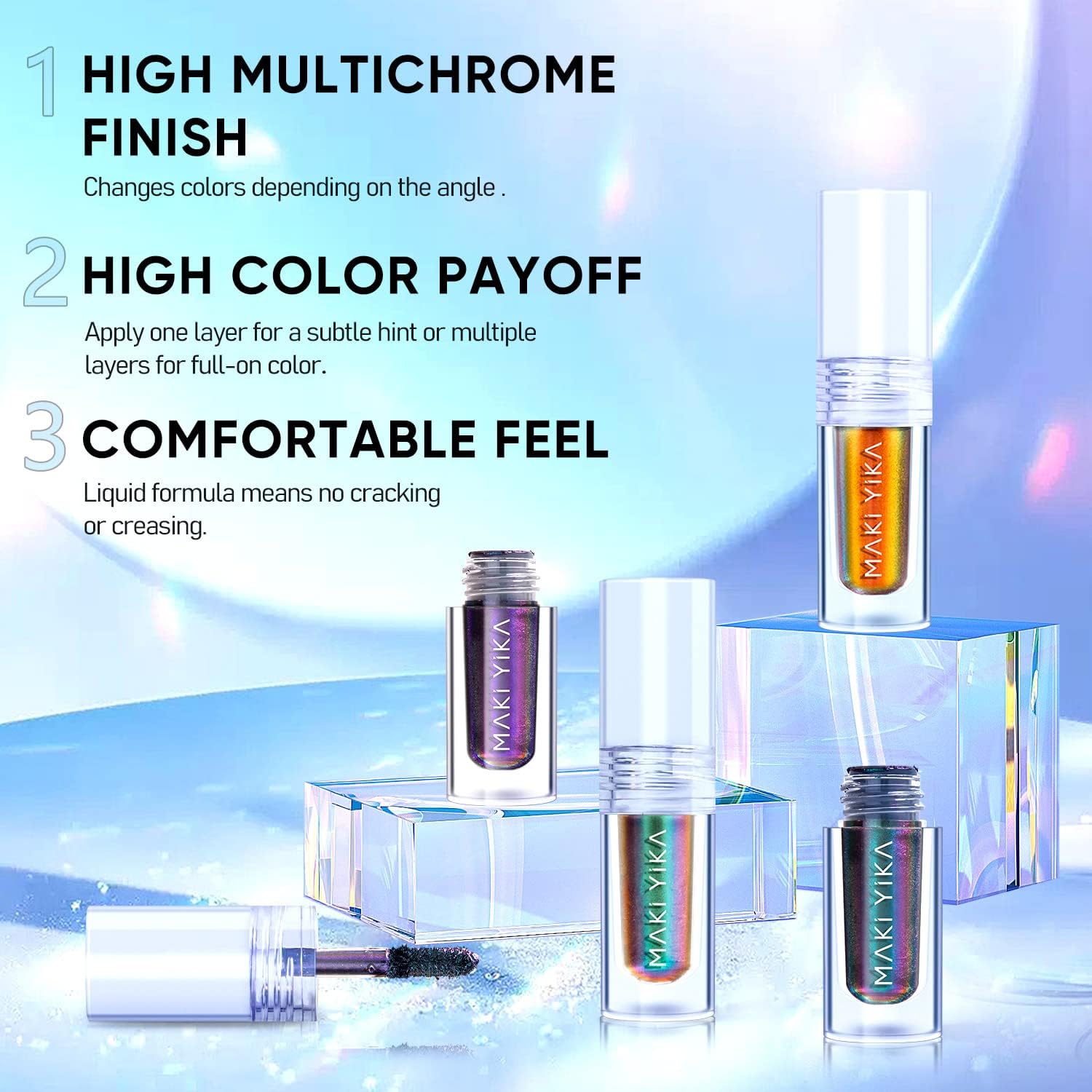 MAKI YIKA Liquid Eyeshadow, Chameleon Metallic Eyeshadow Color Shifting, Highly Pigmented, Long Lasting With No Creasing Multichrome Glitter Eye Looks (#3 Dawn) - Imagem 5