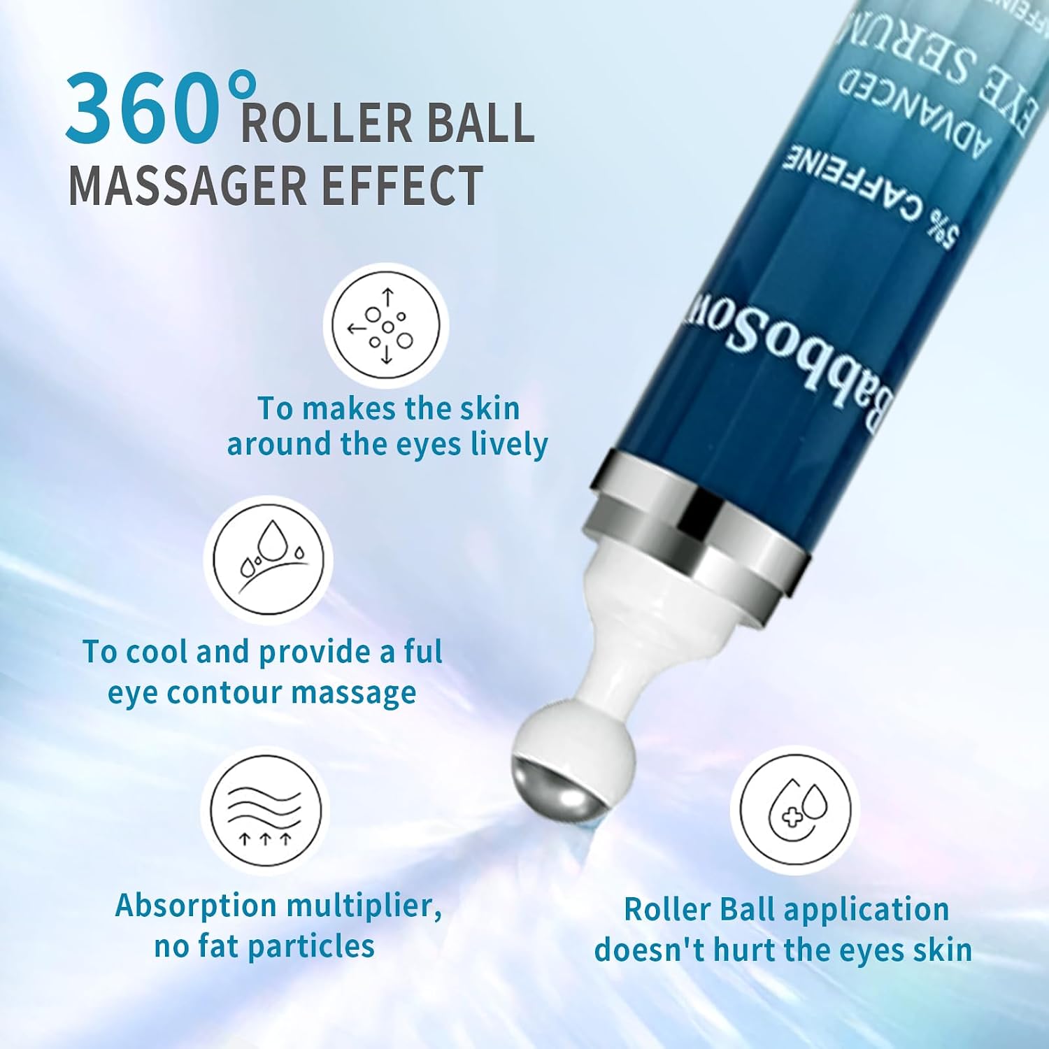 Creme para os olhos com 5% de cafeína e rolo de 360°, 22,48 ml | Para olheiras, bolsas fofas e linhas finas. Enriquecido com palmitato de retinila e uma bola de massagem com rolo. - Imagem 5