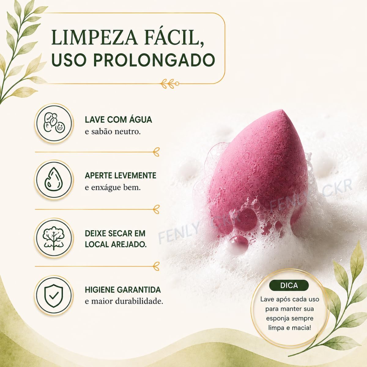 Kit 7 Esponjas de Maquiagem Sem Látex, Formatos Gota e Chanfrada, com Mini Esponjas e Pote Organizador - Imagem 5