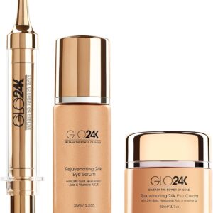 GLO24K Conclua Eye Care Set com nosso 24k instantâneo Facelift Cream, Creme para os olhos, e Eye Serum.