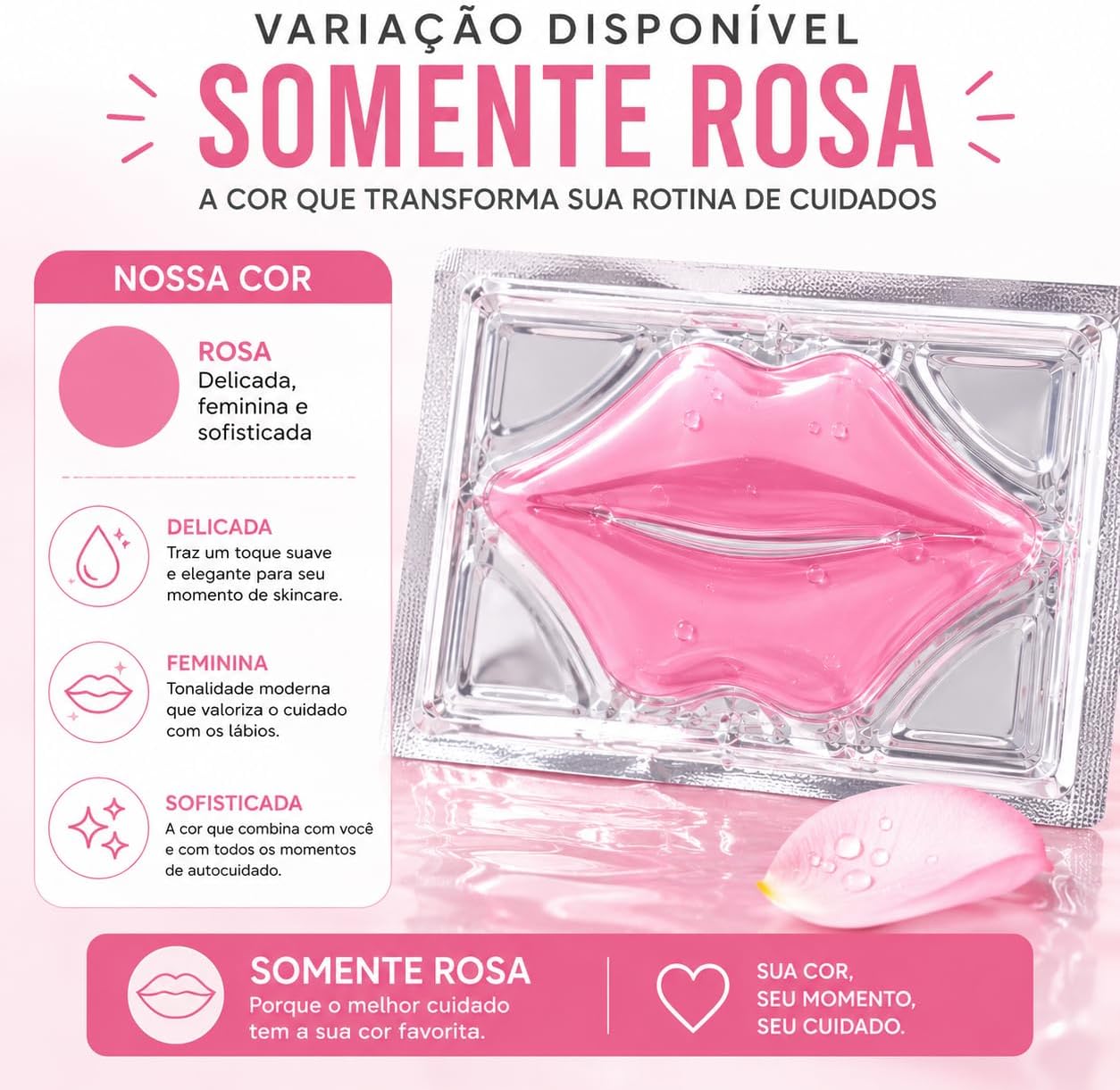 Kit 3x Máscara Labial de Colágeno de Cristal Rosa Hidratante Anti Rugas Nutritivo Beleza Lábios Premium - Imagem 8