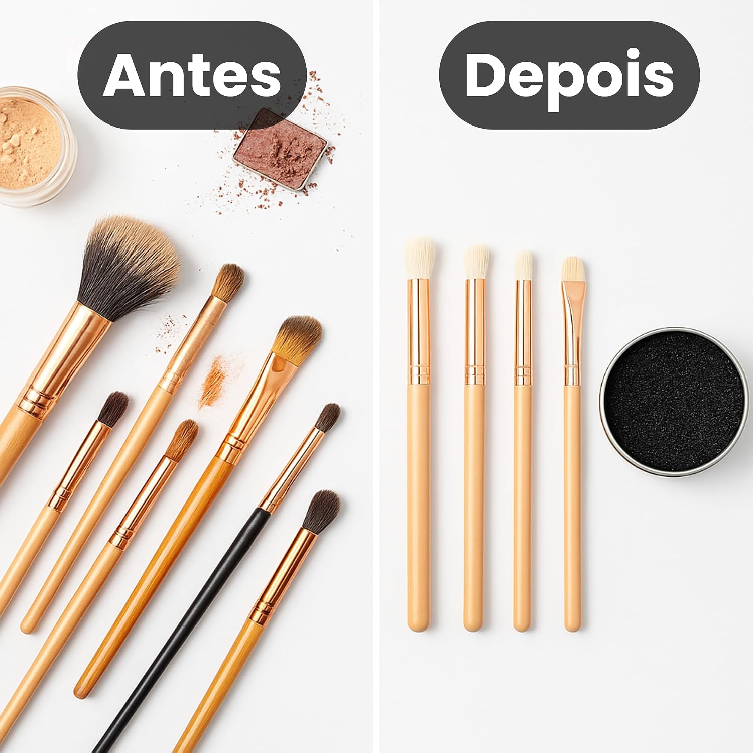 Kit 2 Esponjas de Limpeza a Seco para Pincéis de Maquiagem em Lata Metálica – Remove Cor Instantaneamente, Ideal para Sombra, Blush e Olhos, Portátil e Reutilizável - Imagem 5