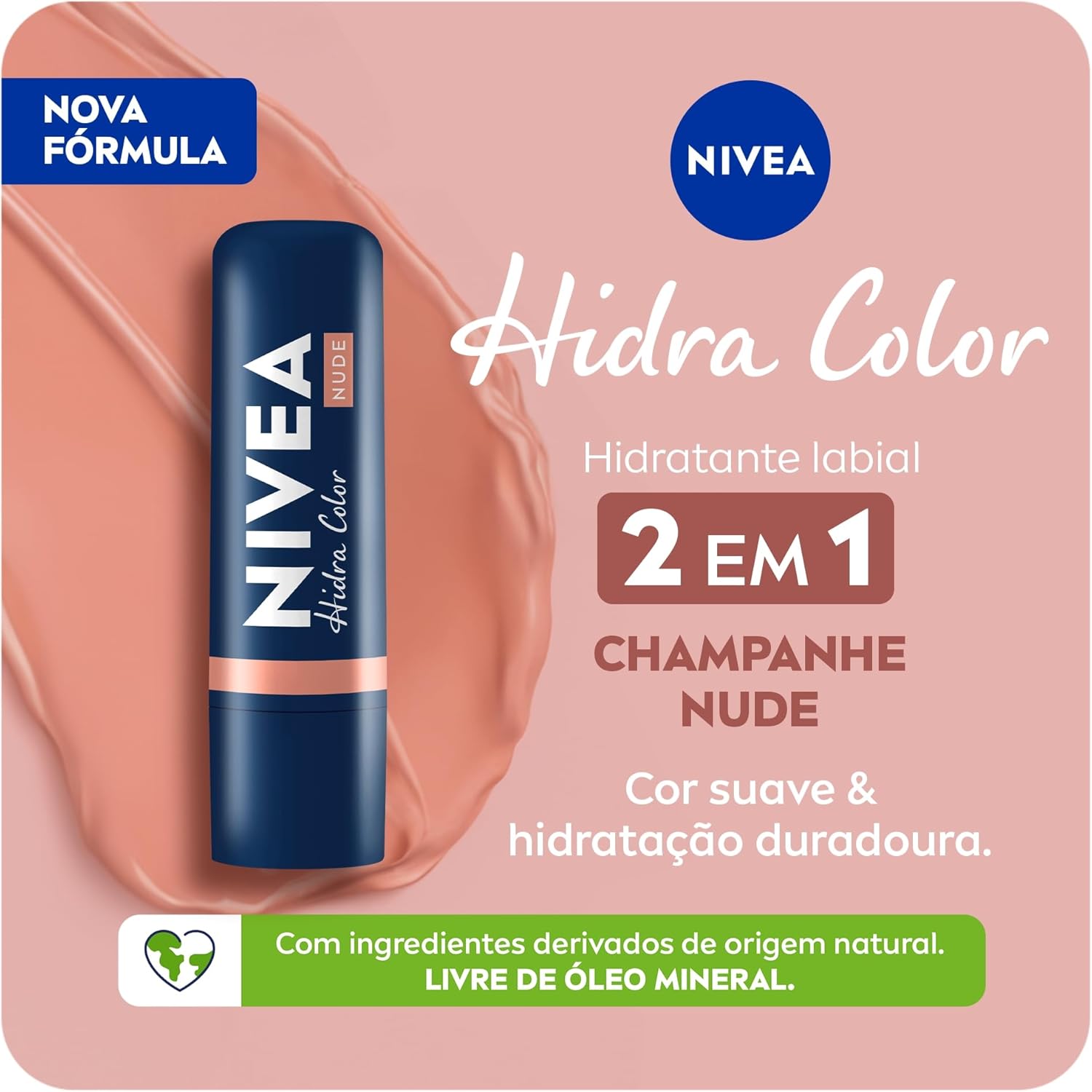 NIVEA Hidratante Labial Hidra Color 2 em 1 Nude 4,8g - Combina cor suave e hidratação enriquecida com Manteiga de Karité, Óleo de Amêndoas orgânico e Vitamina E, que protegem os lábios - Imagem 2