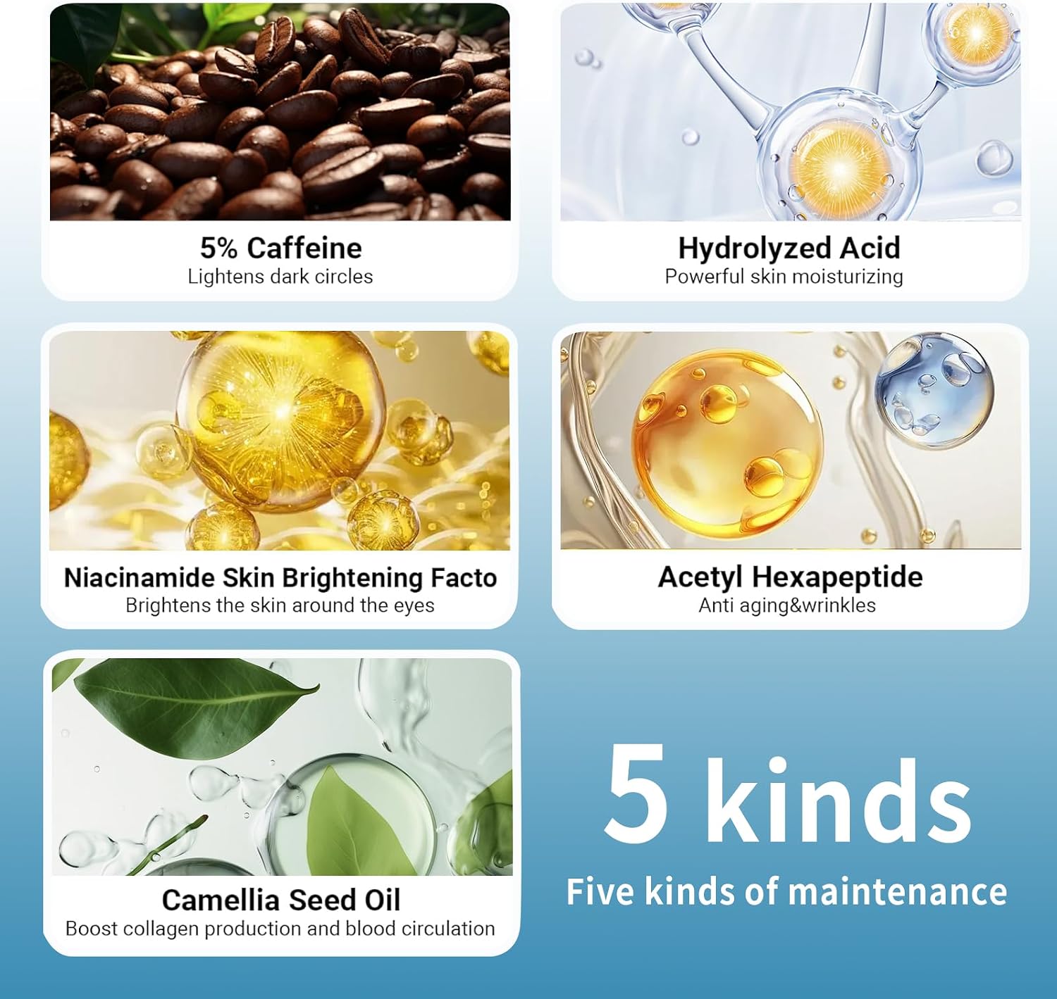Creme para os olhos com 5% de cafeína e rolo de 360°, 22,48 ml | Para olheiras, bolsas fofas e linhas finas. Enriquecido com palmitato de retinila e uma bola de massagem com rolo. - Imagem 4