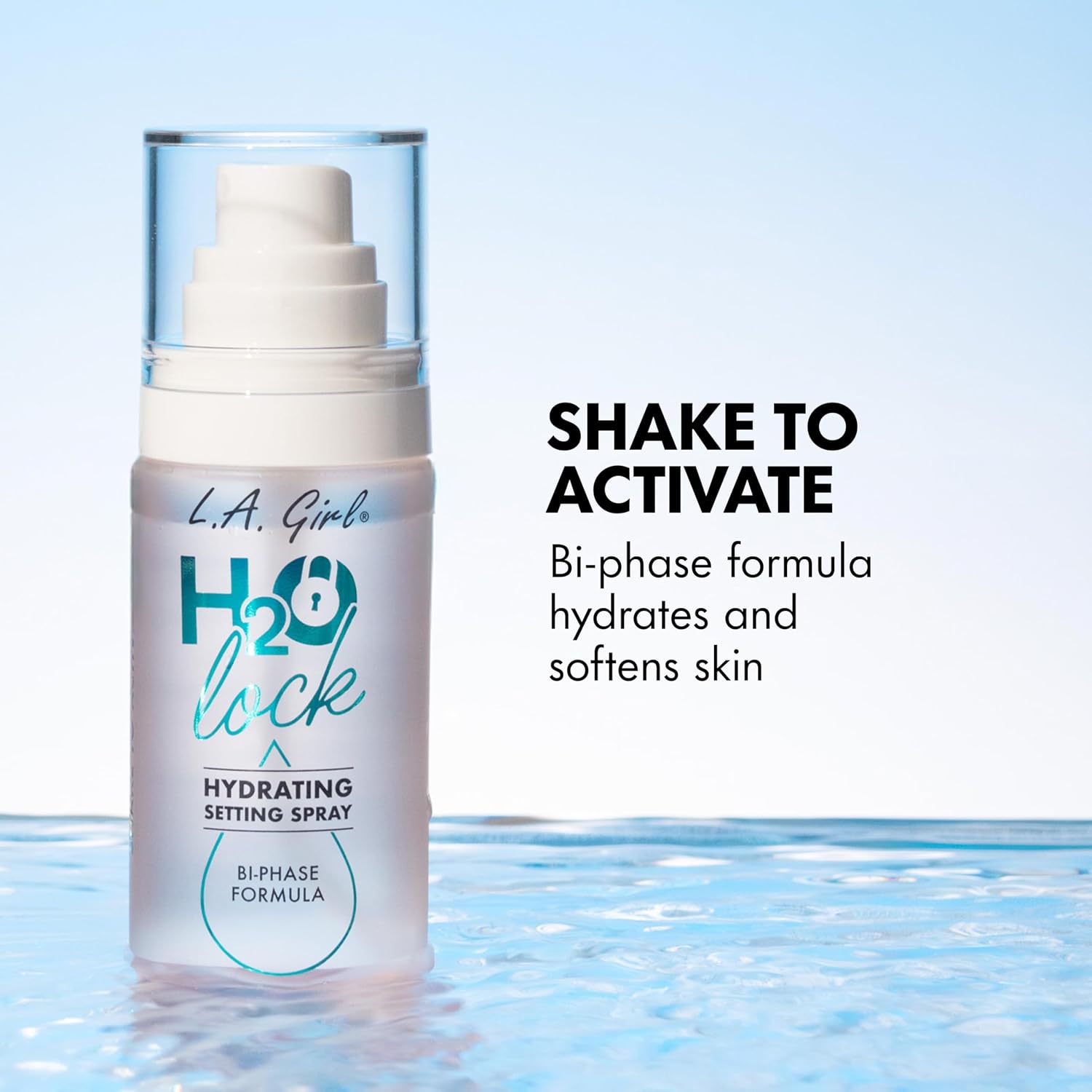 L.A. Girl Spray H2O Lock Setting Spray, hidratante bifásico para maquiagem com Aloe Vera, vitamina E, extrato de pepino, acabamento orvalhado, longa duração G97882 - Imagem 6