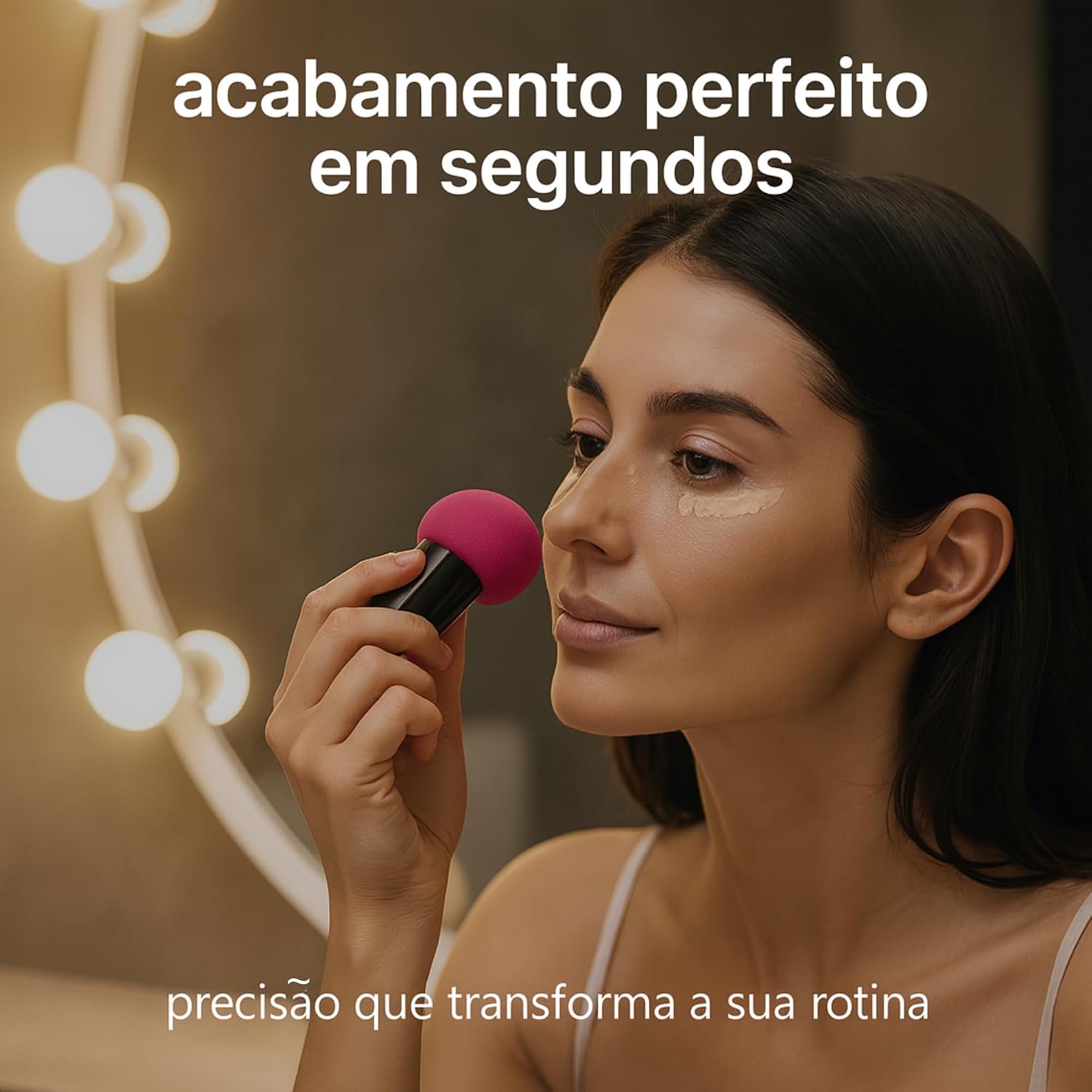Kit 2 Mini Esponjas Mushroom com Cabo para Maquiagem – Velvet PU, Uso Seco e Molhado, Acabamento Profissional, Precisão em Corretivo e Base, Puffs Rosé & Verde com Case - Imagem 4