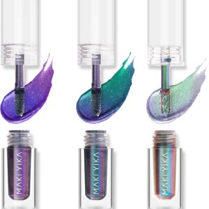 MAKI YIKA Liquid Glitter Eyeshadow, 3 Colors Chameleon Eyeshadow Color Shifting, Multichrome Eye Shadow High Pigmented, Long Lasting and Smudge Proof (#1+#3+#6)
