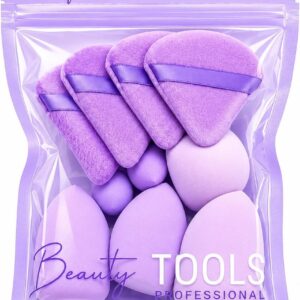 Kit 10 Esponjas de Maquiagem e Puffs Multiformatos para Base, Corretivo, Pó e Contorno Acabamento Uniforme