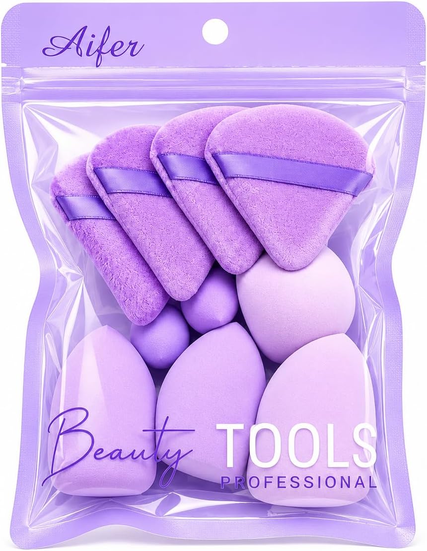 Kit 10 Esponjas de Maquiagem e Puffs Multiformatos para Base, Corretivo, Pó e Contorno Acabamento Uniforme