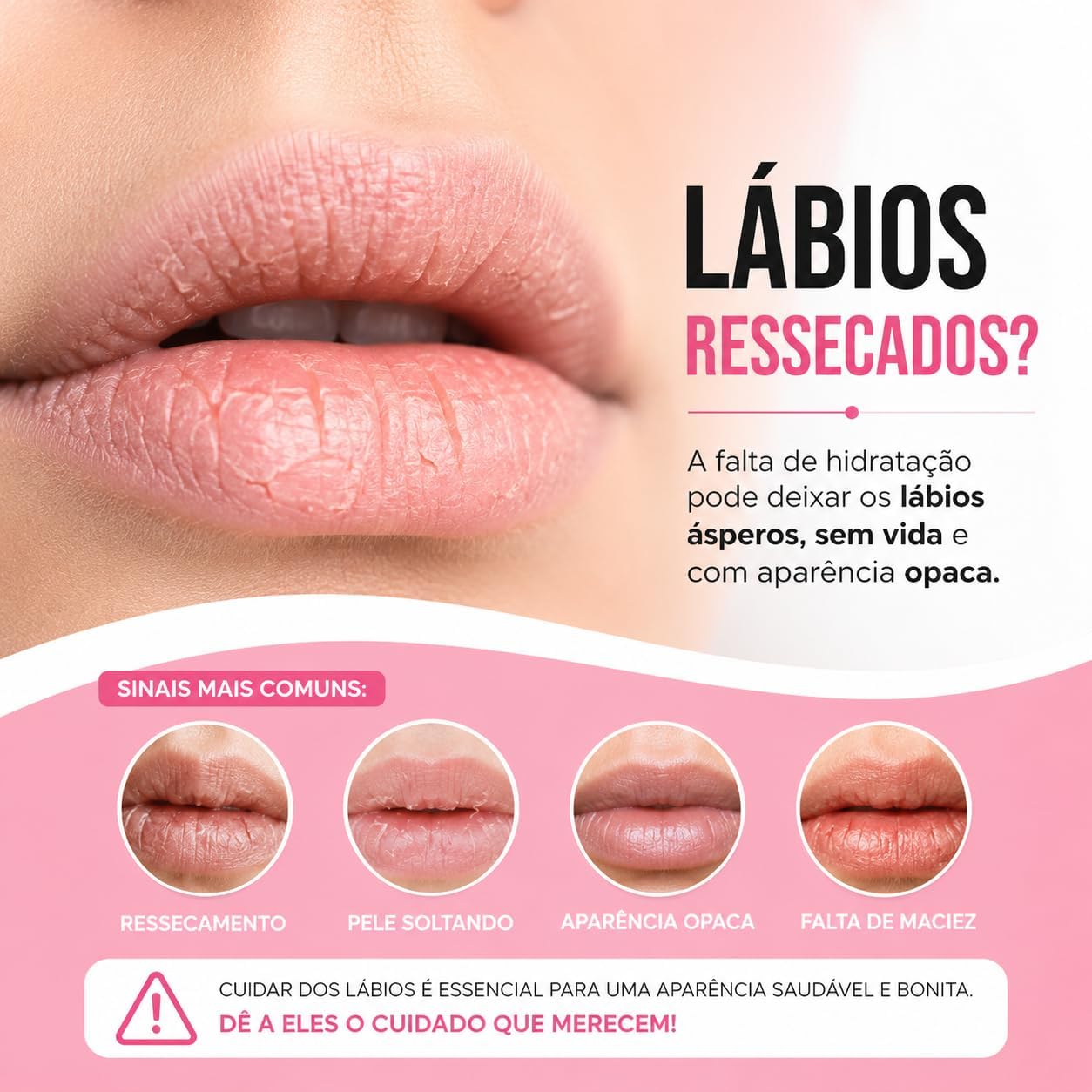 Kit 3x Máscara Labial de Colágeno de Cristal Rosa Hidratante Anti Rugas Nutritivo Beleza Lábios Premium - Imagem 2