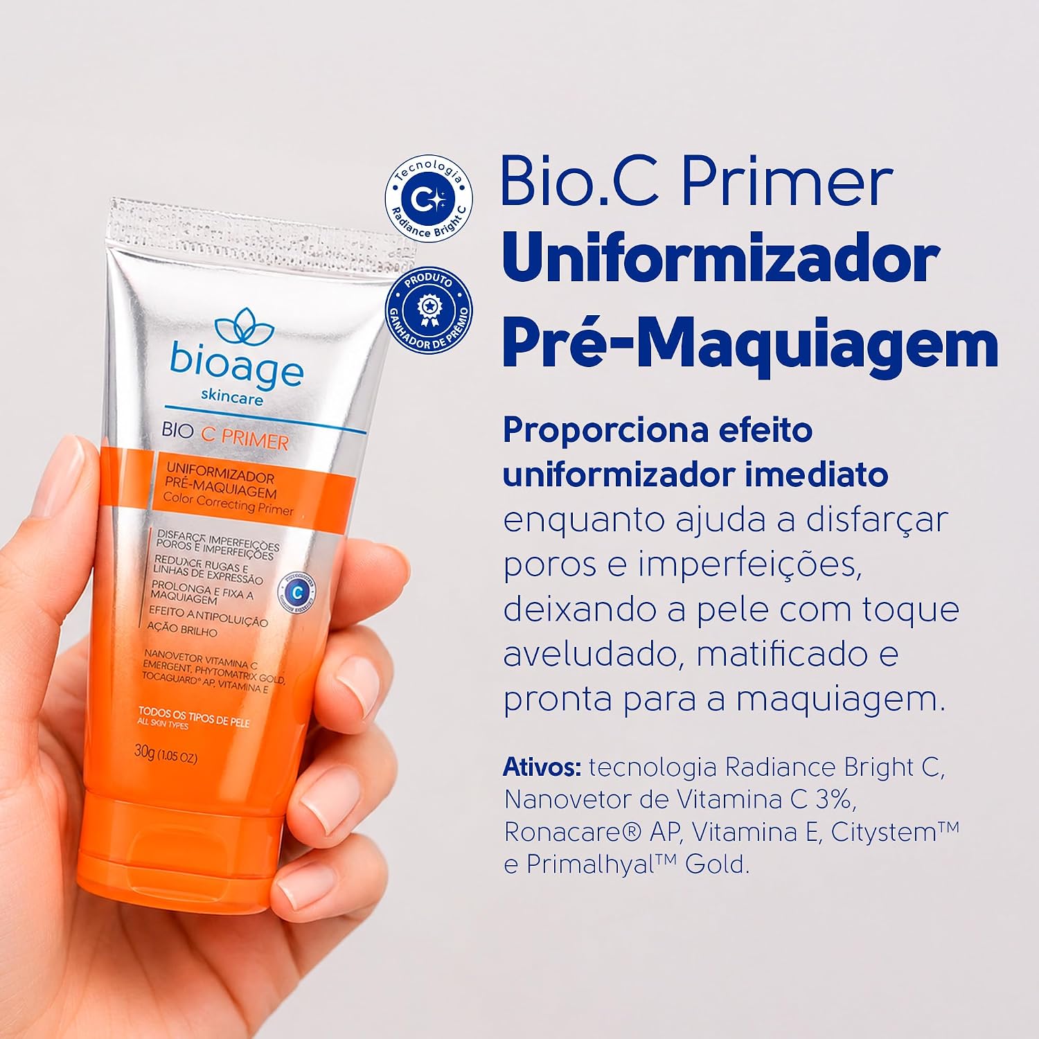 Bioage Bio-C Primer Facial Uniformizador 30g - Primer Pré-Maquiagem Efeito Matte Desmaquilante Fixador com Vitamina C Escudo Antipoluição - Imagem 4