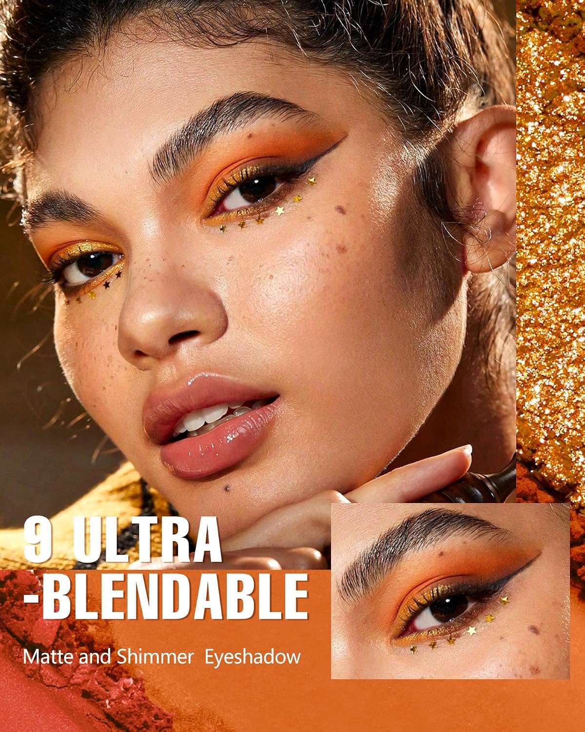Matte Eyeshadow Palette 9 Colors,Orange Glitter Shimmer Naked Smokey Eye Shadow Blendable Long Lasting High Pigmented Powder Colorful Waterproof Makeup Palettes (#4 Orange) - Imagem 2
