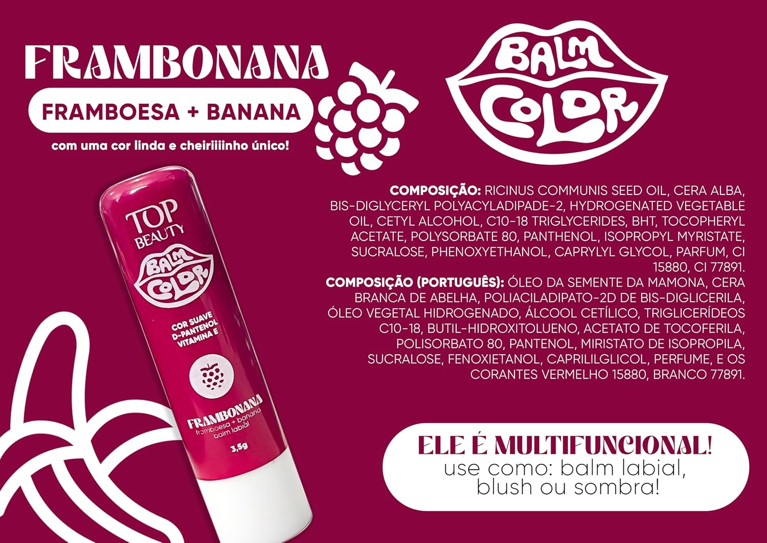 Top Beauty - Lip Balm Color Frambonana 3,5Gr - Imagem 5