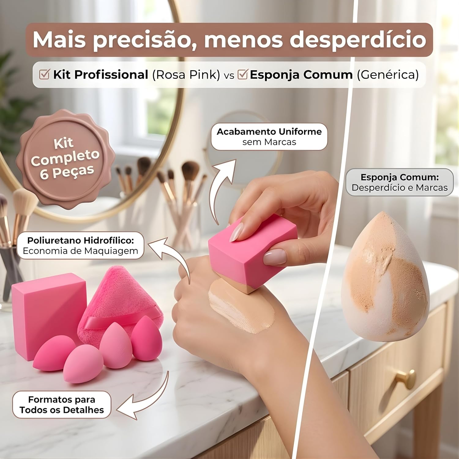 Kit 6 Esponjas de Maquiagem Beauty Blender Puff para Base Corretivo e Pó - Imagem 5