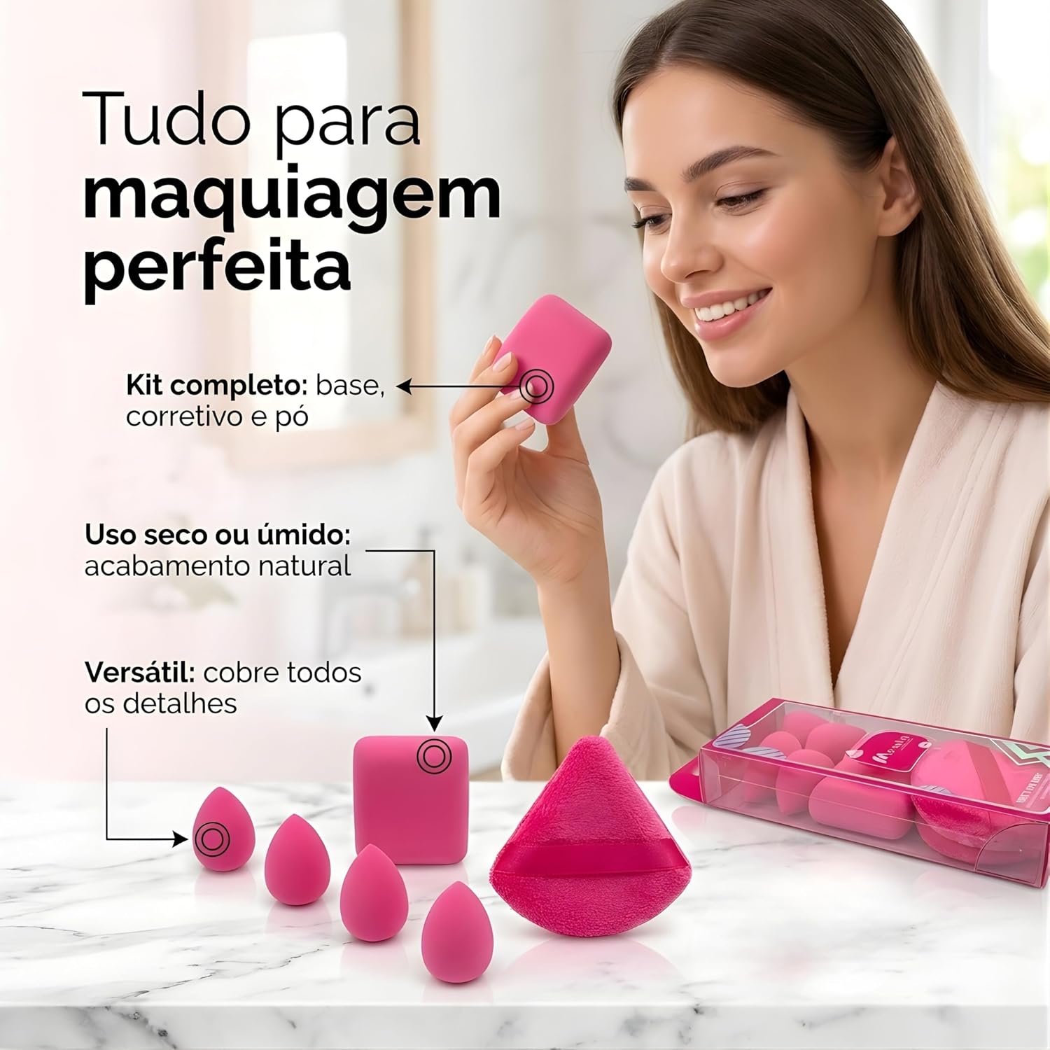 Kit 6 Esponjas de Maquiagem Beauty Blender Puff para Base Corretivo e Pó - Imagem 2