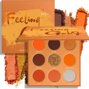 Matte Eyeshadow Palette 9 Colors,Orange Glitter Shimmer Naked Smokey Eye Shadow Blendable Long Lasting High Pigmented Powder Colorful Waterproof Makeup Palettes (#4 Orange)