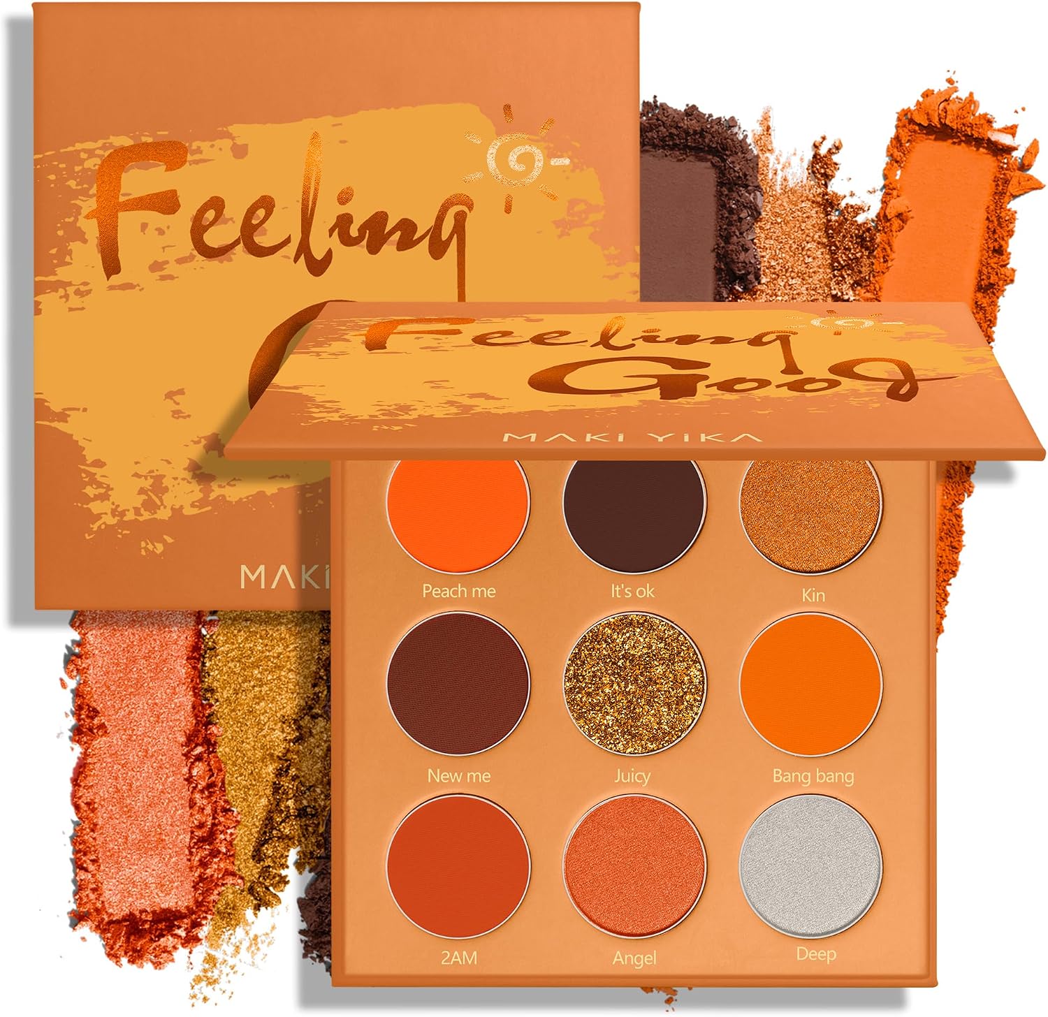 Matte Eyeshadow Palette 9 Colors,Orange Glitter Shimmer Naked Smokey Eye Shadow Blendable Long Lasting High Pigmented Powder Colorful Waterproof Makeup Palettes (#4 Orange)
