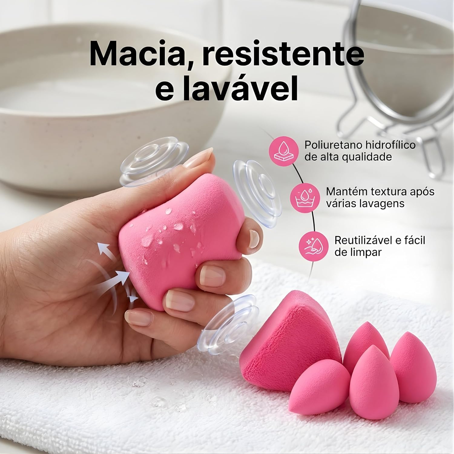 Kit 6 Esponjas de Maquiagem Beauty Blender Puff para Base Corretivo e Pó - Imagem 3