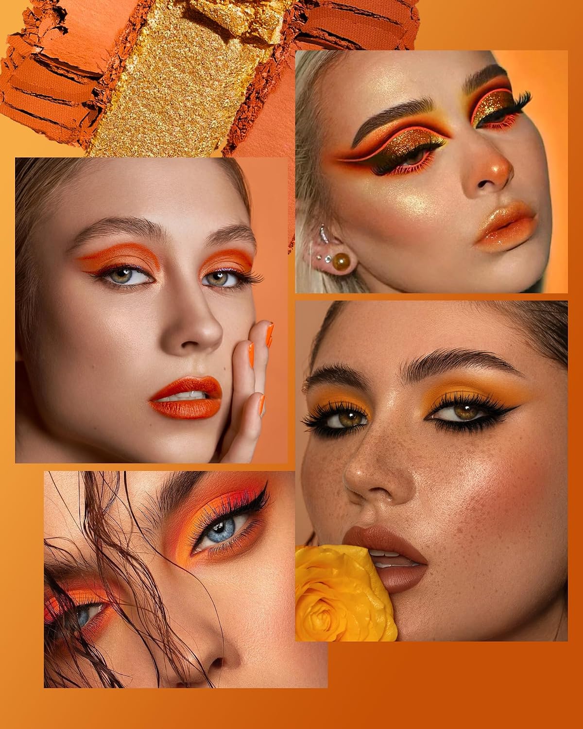 Matte Eyeshadow Palette 9 Colors,Orange Glitter Shimmer Naked Smokey Eye Shadow Blendable Long Lasting High Pigmented Powder Colorful Waterproof Makeup Palettes (#4 Orange) - Imagem 4