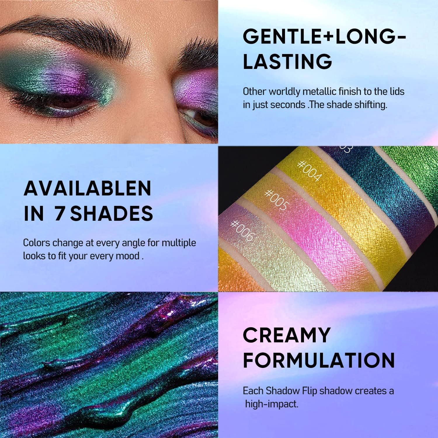 MAKI YIKA Liquid Eyeshadow, Chameleon Metallic Eyeshadow Color Shifting, Highly Pigmented, Long Lasting With No Creasing Multichrome Glitter Eye Looks (#3 Dawn) - Imagem 4