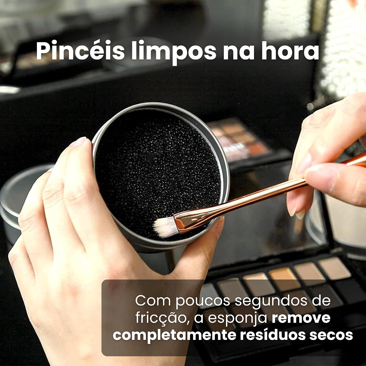 Kit 2 Esponjas de Limpeza a Seco para Pincéis de Maquiagem em Lata Metálica – Remove Cor Instantaneamente, Ideal para Sombra, Blush e Olhos, Portátil e Reutilizável - Imagem 2