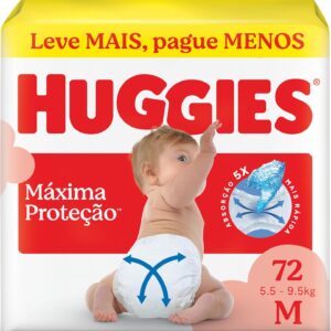 Fralda Descartável Huggies Máxima Proteção Tamanho M 72 unidades – Fralda aberta com tecnologia Xtra-Flex, canais em X que se adaptam aos movimentos e máxima proteção sem fralda caída
