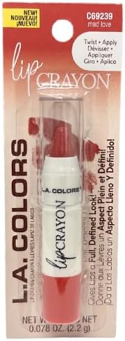 Lápis labial vermelho brilhante LA Colors – Mad Love, lápis de batom torcido, 2,2 g
