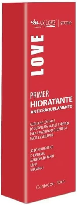 Max Love Primer Hidratante Anticraquelamento Love Studio, com Ácido Hialurônico, Vitamina E e Manteiga de Karité, 30ml