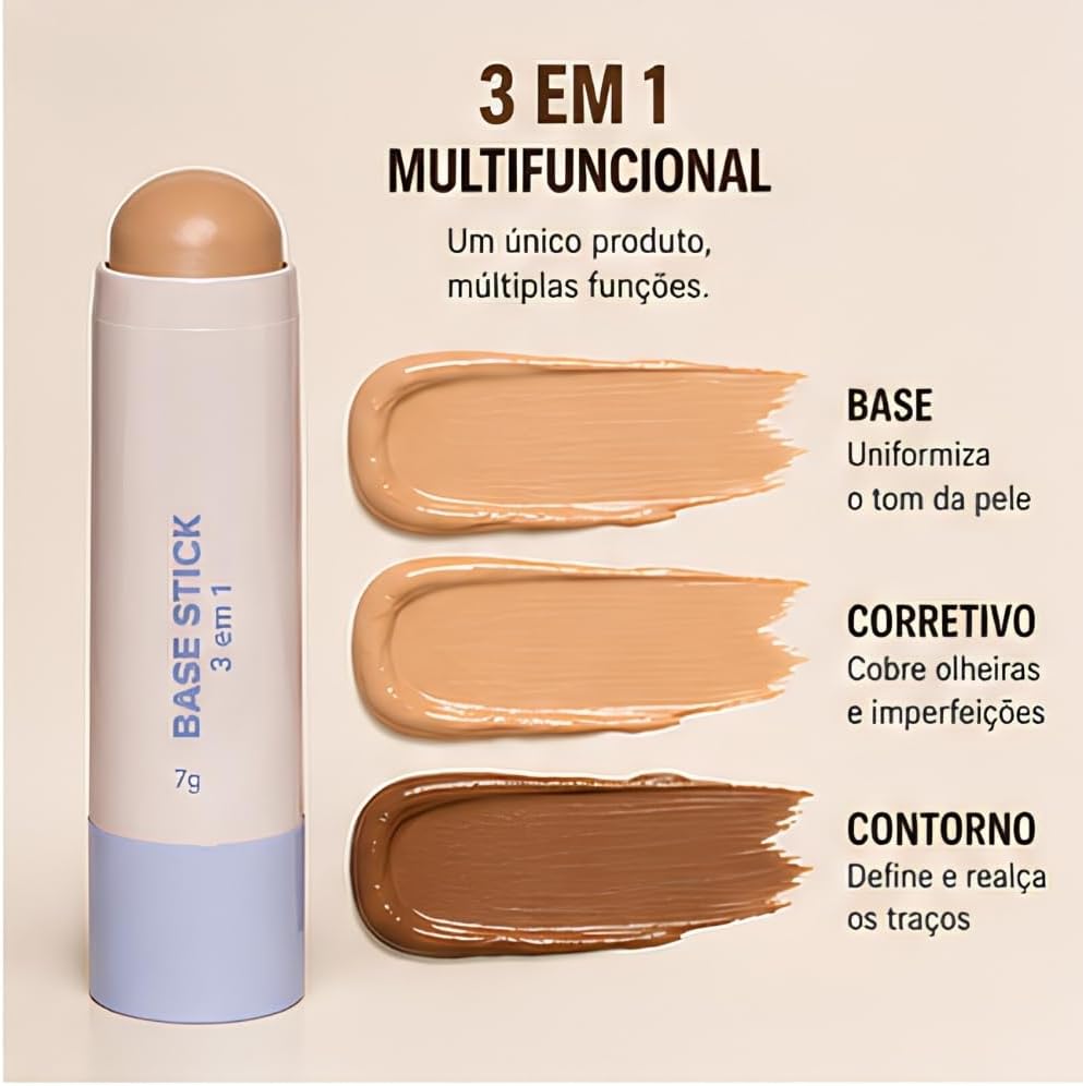 Base Stick 3 em 1, Base, Corretivo e Contorno, Acabamento Soft Matte, 7g, Resistente à Água, Longa Duração - Maquiagem (04, Padrão) - Imagem 8
