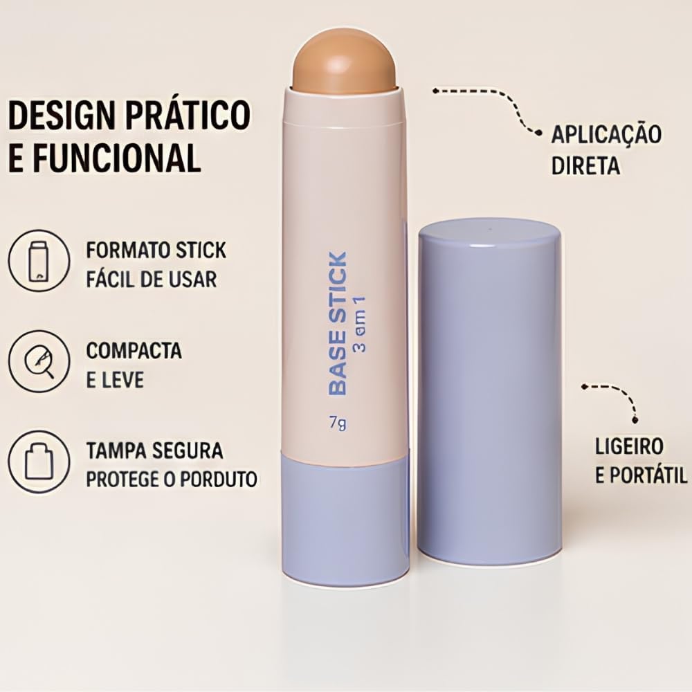 Base Stick 3 em 1, Base, Corretivo e Contorno, Acabamento Soft Matte, 7g, Resistente à Água, Longa Duração - Maquiagem (04, Padrão) - Imagem 6