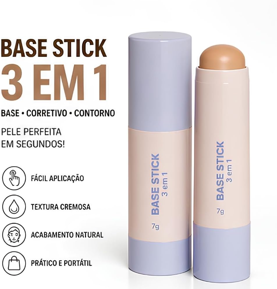 Base Stick 3 em 1, Base, Corretivo e Contorno, Acabamento Soft Matte, 7g, Resistente à Água, Longa Duração - Maquiagem (04, Padrão) - Imagem 2