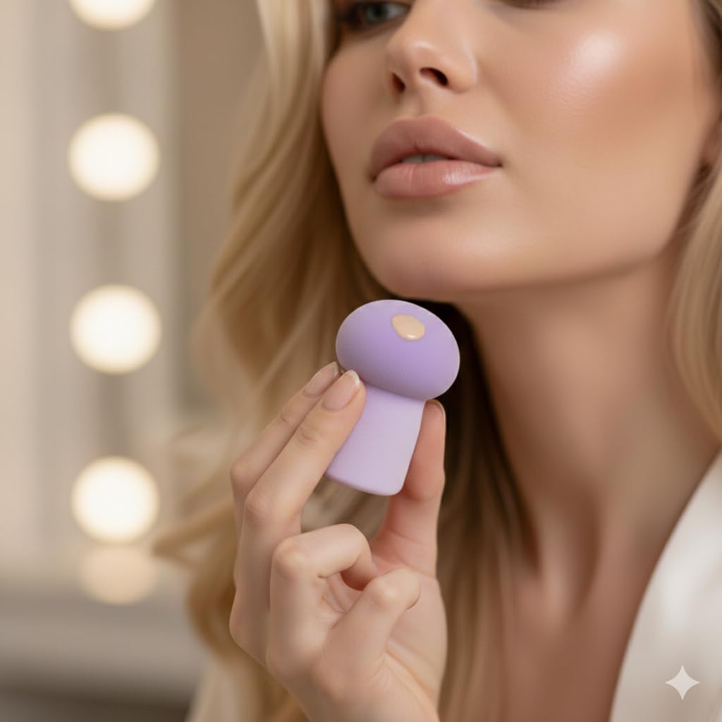 Kit Esponjas para Maquiagem Profissional com Estojo 1 Esponja Cogumelo 3 Esponjas Gota 3D – Aplicação de Base, Corretivo, Contorno, Pó, Blush e Iluminador - Imagem 3