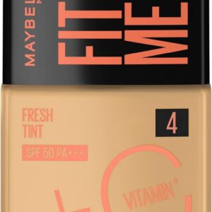 Maybelline NY Fit Me Fresh Tint Base Líquida, Proporciona Efeito Glow Natural, Controla a Oleosidade e Uniformiza a Pele com Vitamina C e FPS 50, Cor 04, 30ml